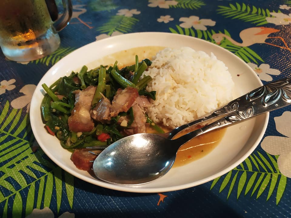 Crispy pork and morning glory at I Love Thai Food