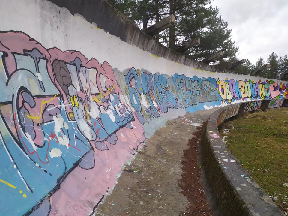 Bobsleigh track graffiti