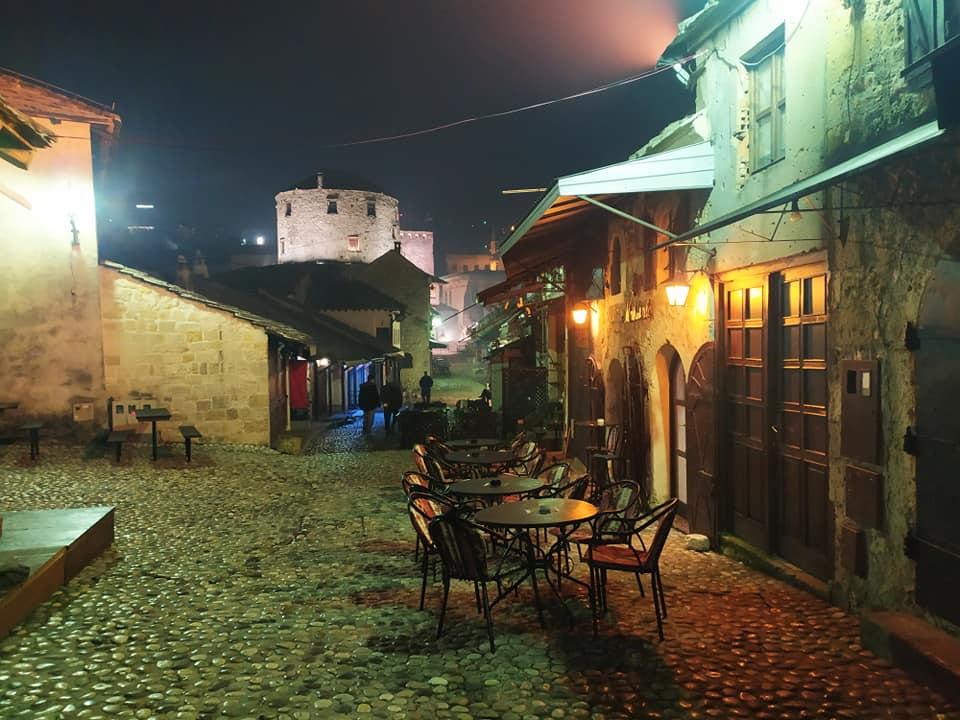 Empty night time streets of Mostar